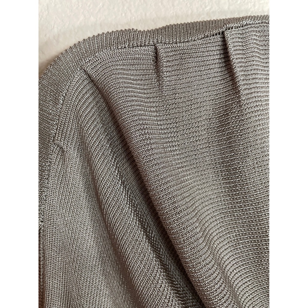 Chico's Size 2 Taupe Metallic Cowl Neck Knit Top Short Sleeve Rayon Blouse - Picture 3 of 9